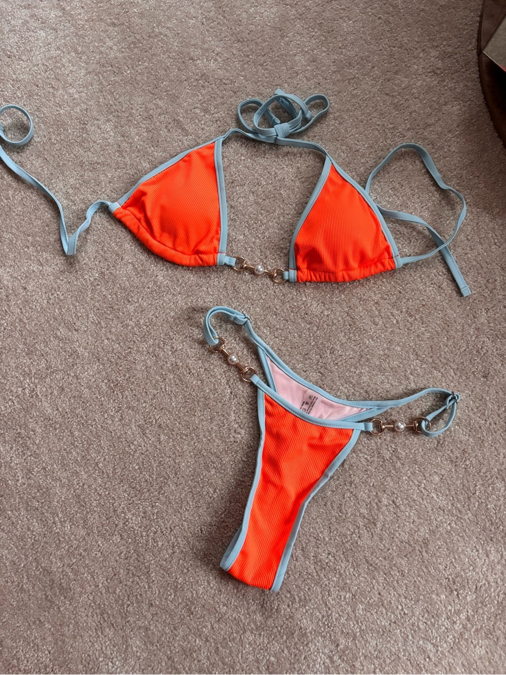 Neon Orange & Light Blue Trim Bikini Set